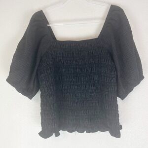 Old Navy Top Womens XL Black Milkmaid Smocked Crop Peasant Cottage Boho Prairie